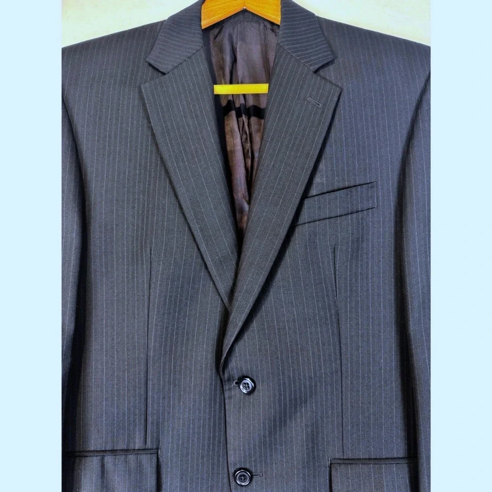 Lauren Ralph Lauren 40R Black Grey‎ Pinstripe Blazer Black Suit Coat Wool RL 40